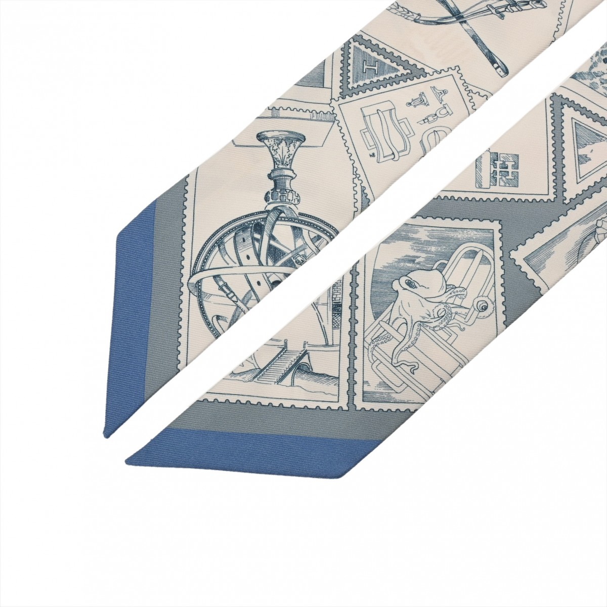 エルメス ツイリー LE PHILATELISTE DU FAUBOURG ホワイト/ブルー