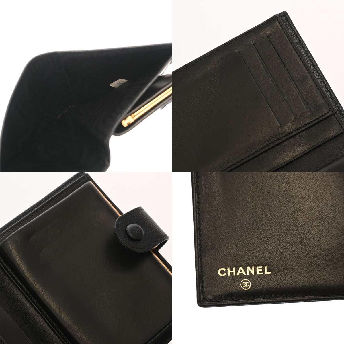 シャネル 二つ折り財布 ブラック キャビアスキン レディース 財布