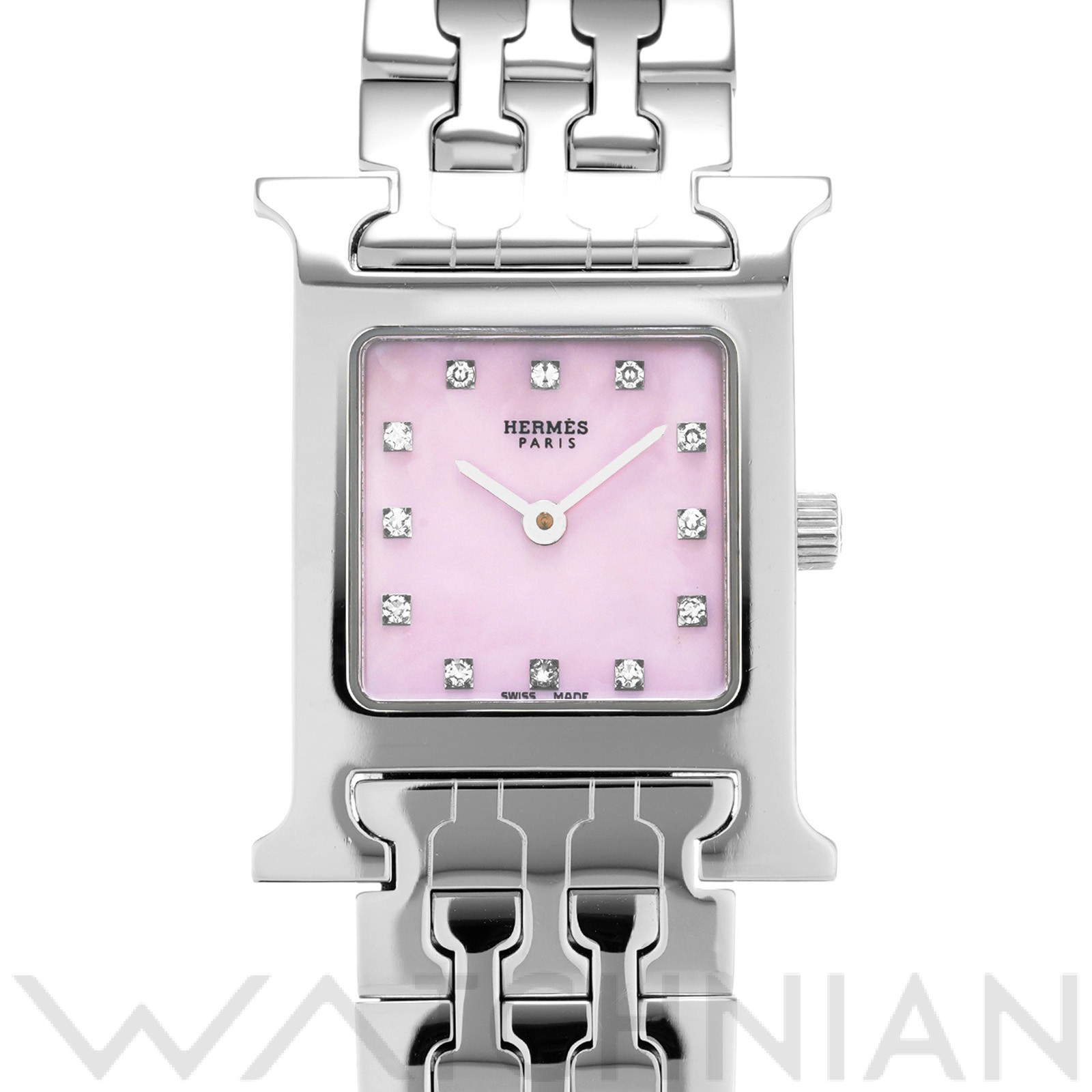 HERMES hウォッチ 薄ピンク レザー 時計替ベルト お得 尾錠付き HERMES