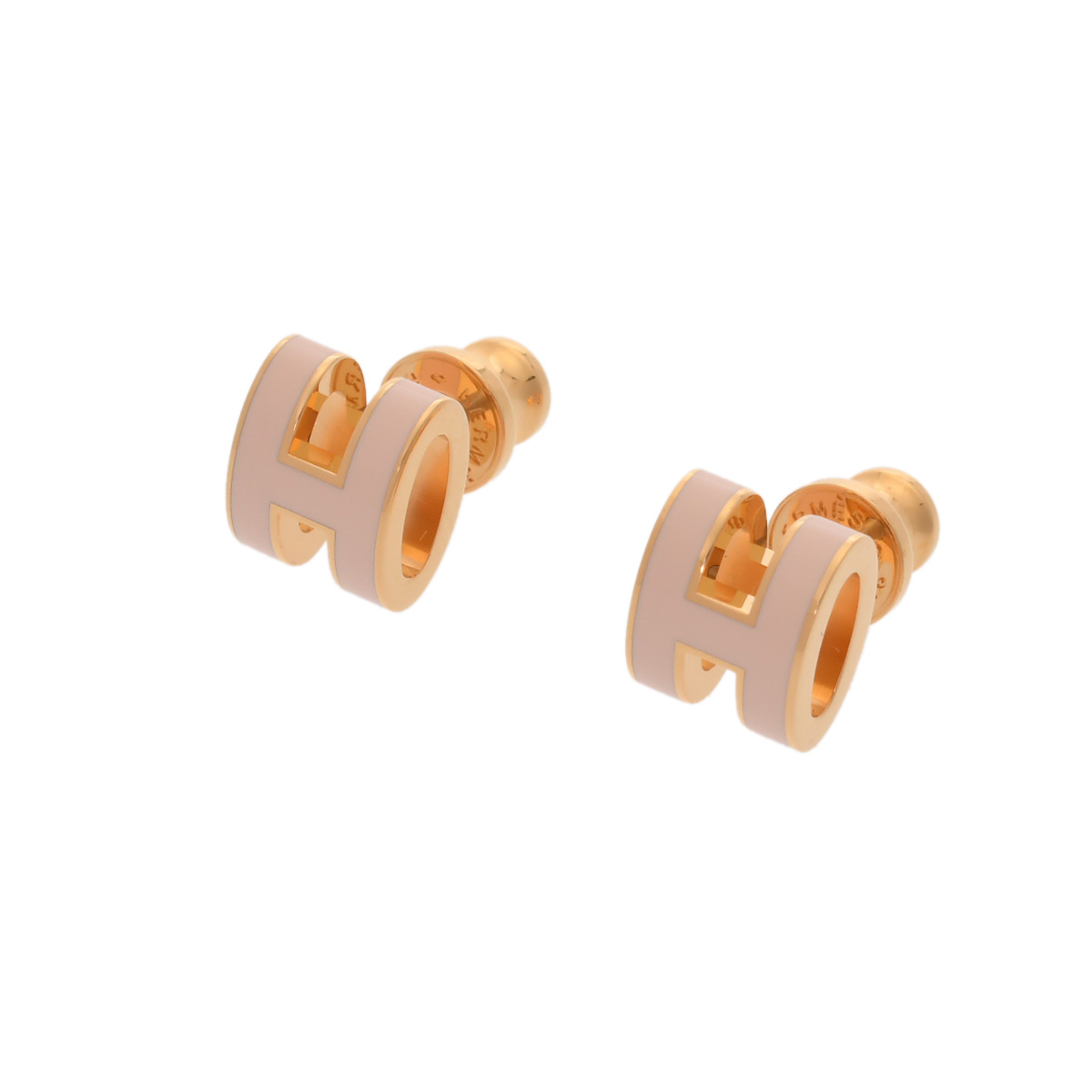 エルメス ポップ H ミニピアス ピンク/ゴールド金具 エナメル