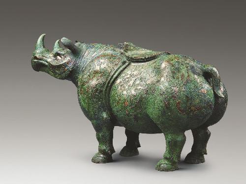 北京工芸品公司 銀製 錯金銀雲紋銅犀尊 酒器 Yahoo!オークション