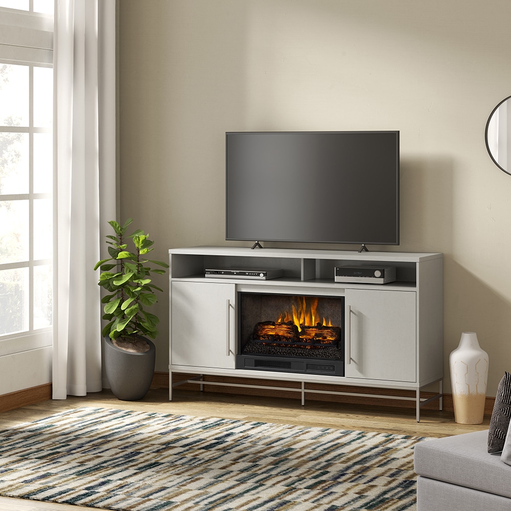 Kaplan 60in White Fireplace Console | Whalen Furniture
