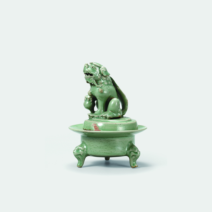 獅子の形の緑色香炉 古青手九谷焼 緑釉獅子付香炉 高