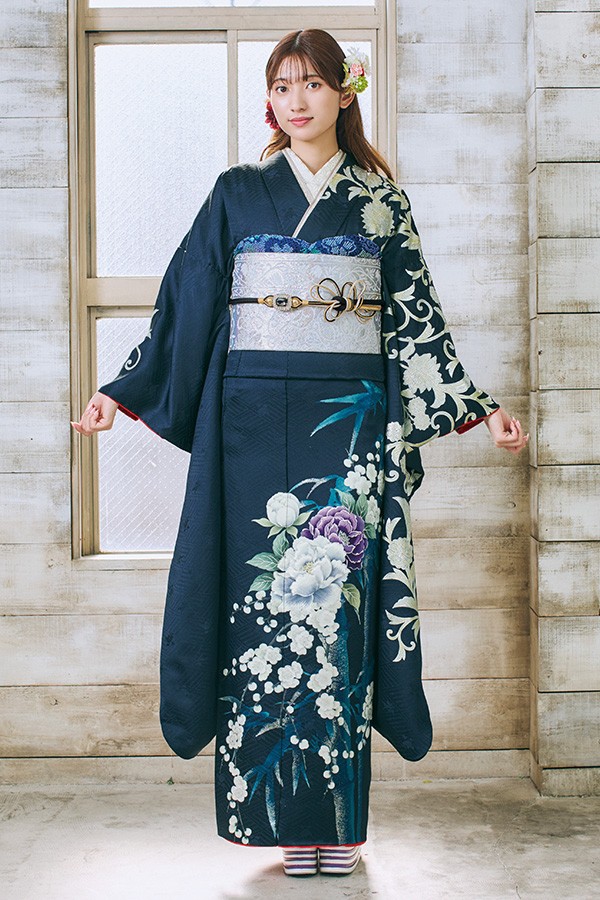 青系花柄振袖 着物 振袖フルセット 青系花柄振袖 着物 振袖