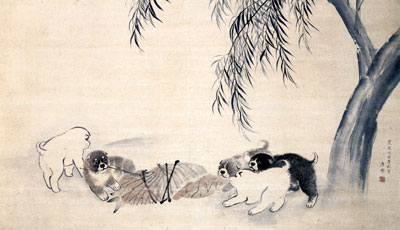 円山四条派 山元春挙 春挙 狆の図 犬絵 犬の絵