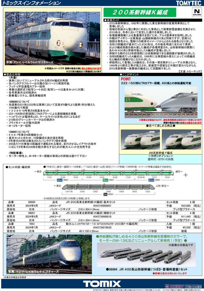 JR 200系東北新幹線 (K編成) 増結セット (増結・4両セット) (鉄道模型
