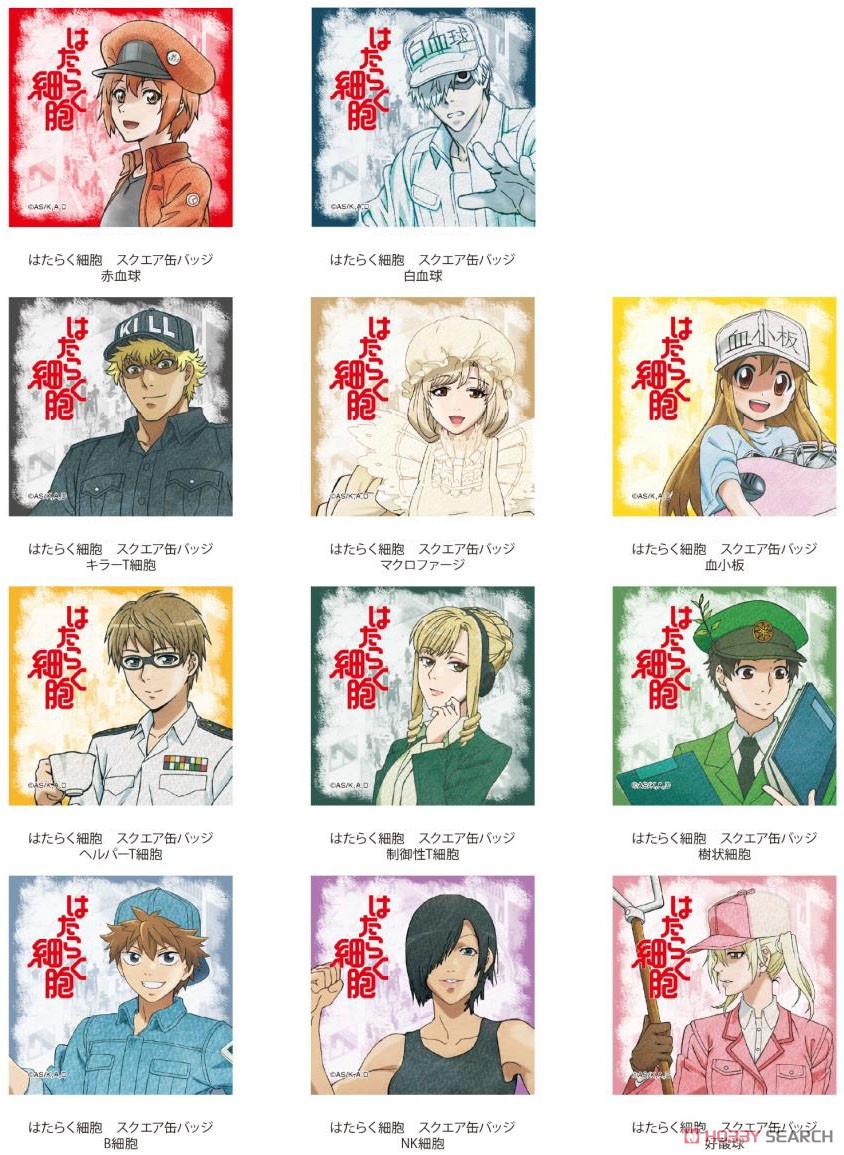 はたらく細胞 スクエア缶バッジ NK細胞 (キャラクターグッズ) - ホビー