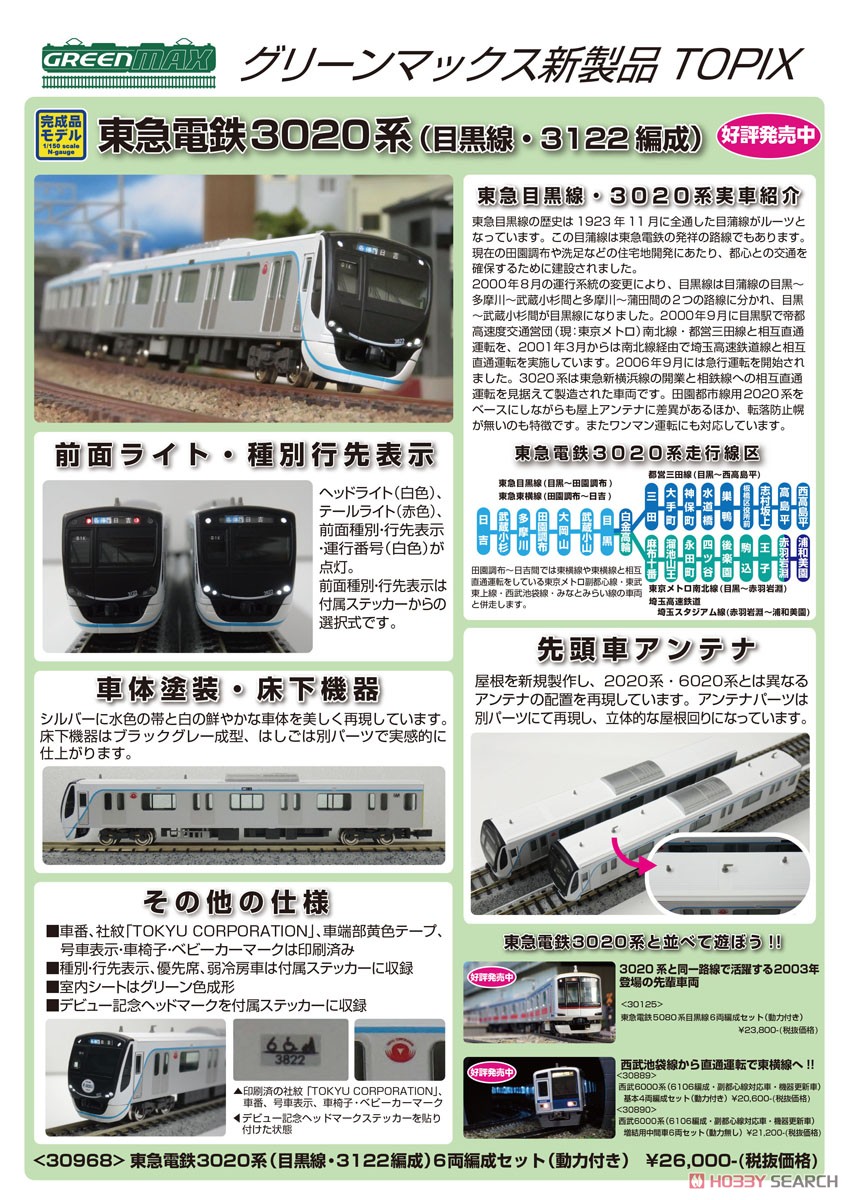 東急電鉄 3020系 (目黒線・3122編成) 6輛編成セット (動力付き) (6両