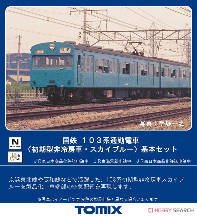 国鉄 103系 通勤電車 (初期型非冷房車・スカイブルー) 基本セット
