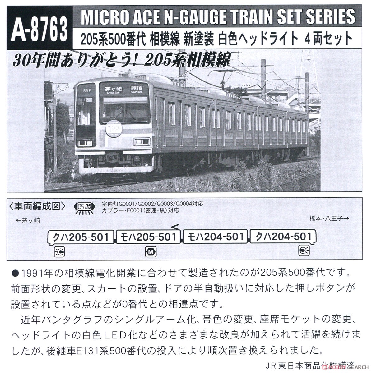 205系500番代 相模線 新塗装 白色ヘッドライト 4両セット (4両セット