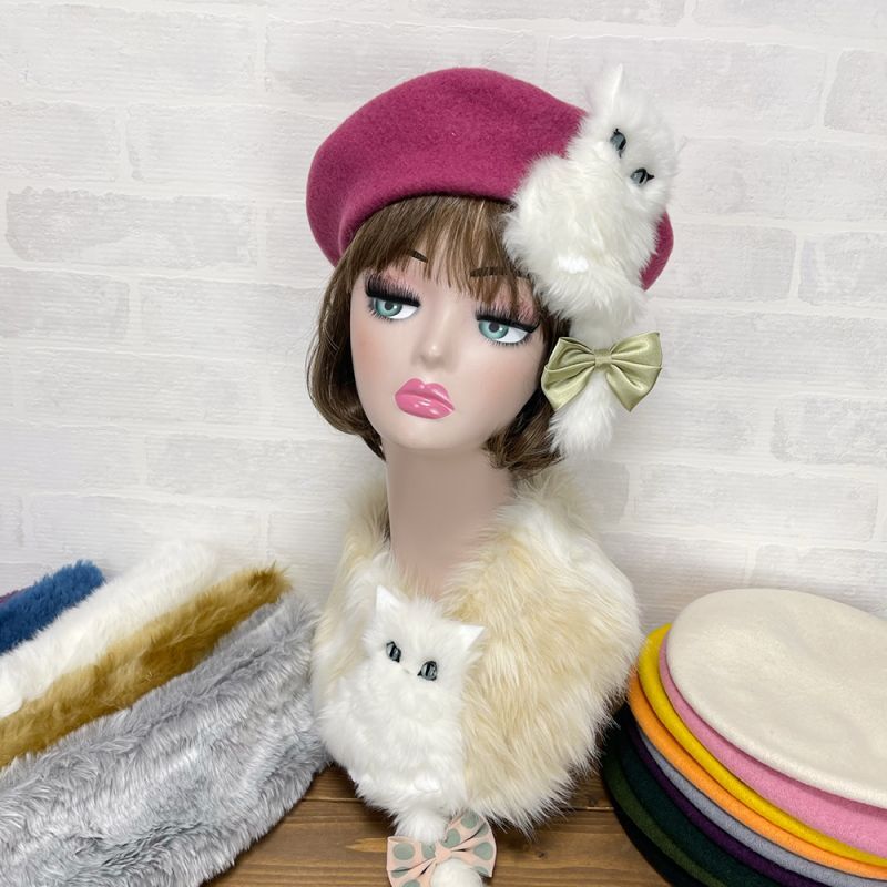 Ca4La】カシラ 猫ティペット/マフラー/ベロア 110228216640115001