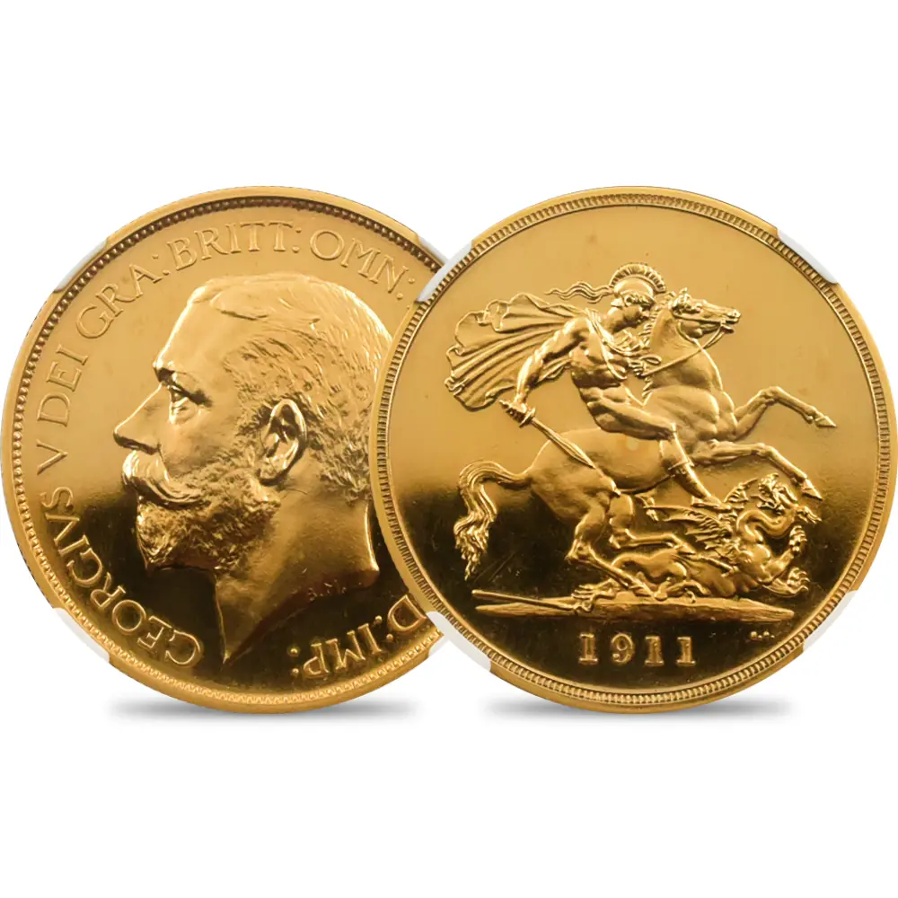 1911 ジョージ5世 聖ジョージ竜退治 5ソブリン金貨 NGC PF66CA | 英国