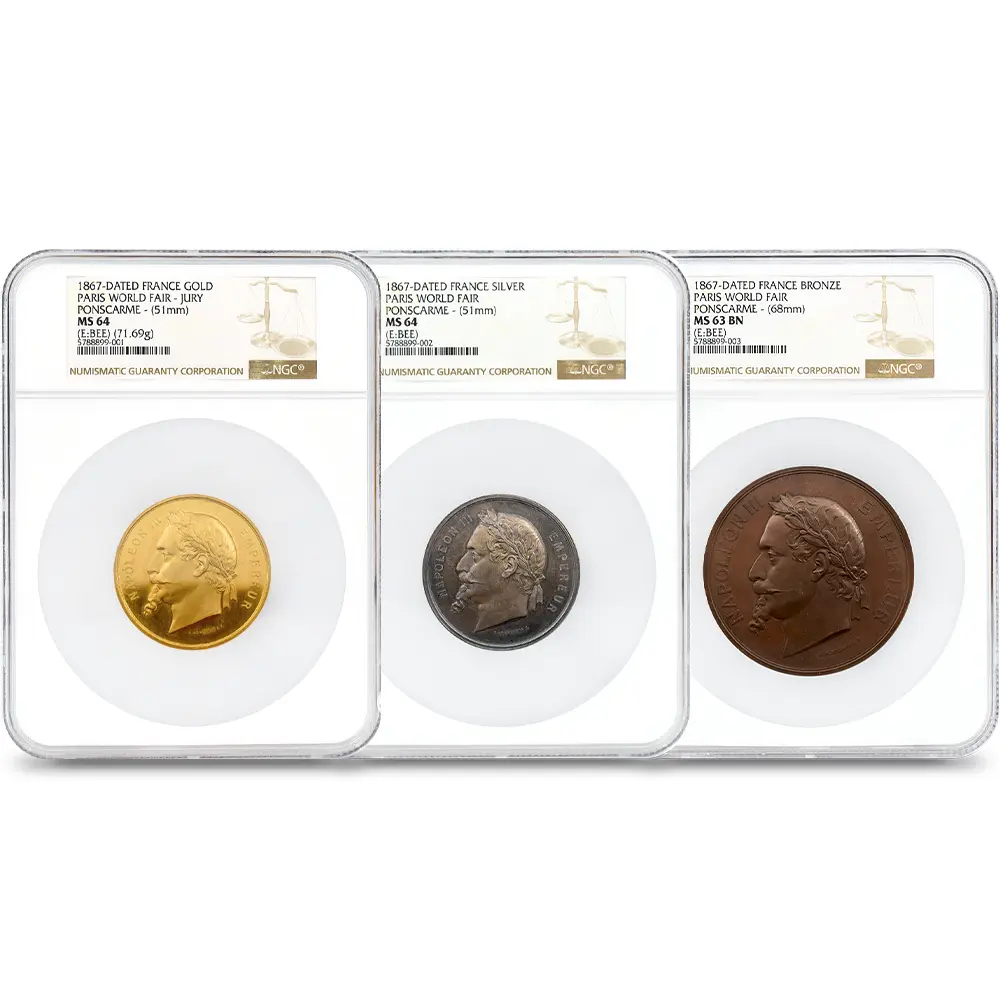 フランス 1867 ナポレオン3世 パリ万国博覧会 金・銀・銅メダル 3枚