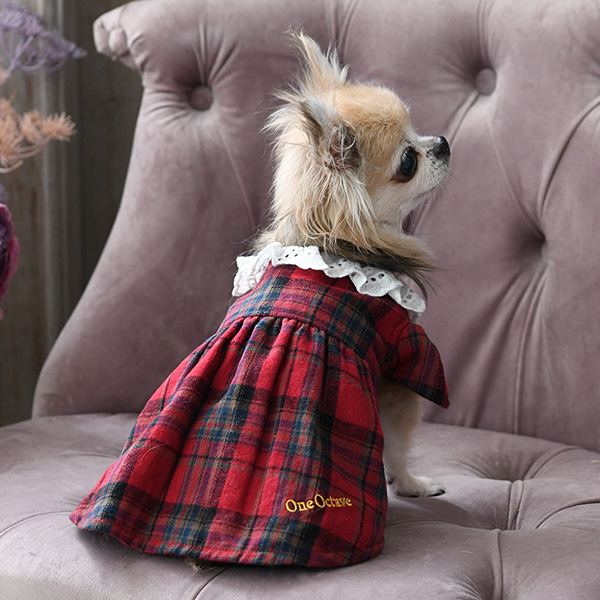 ONE OCTAVE（ワンオクターヴ）ラッフルカラーチェックワンピース | 犬