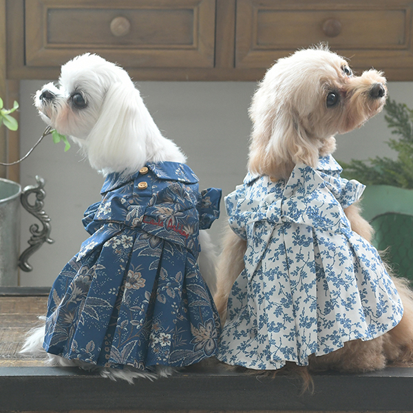 犬服 ハンドメイド スタイリッシュドレス 紺 【公式通販】