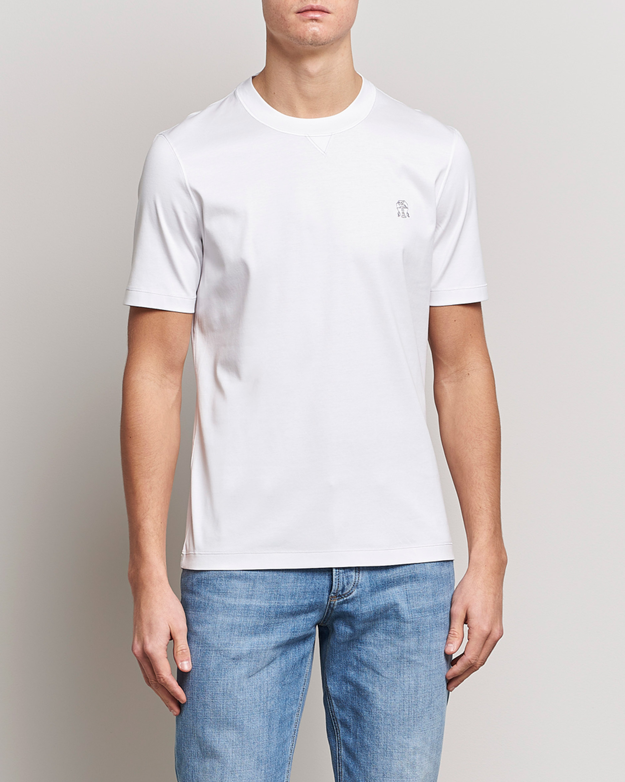 Brunello Cucinelli Short Sleeve Logo T-shirt White at CareOfCarl.com