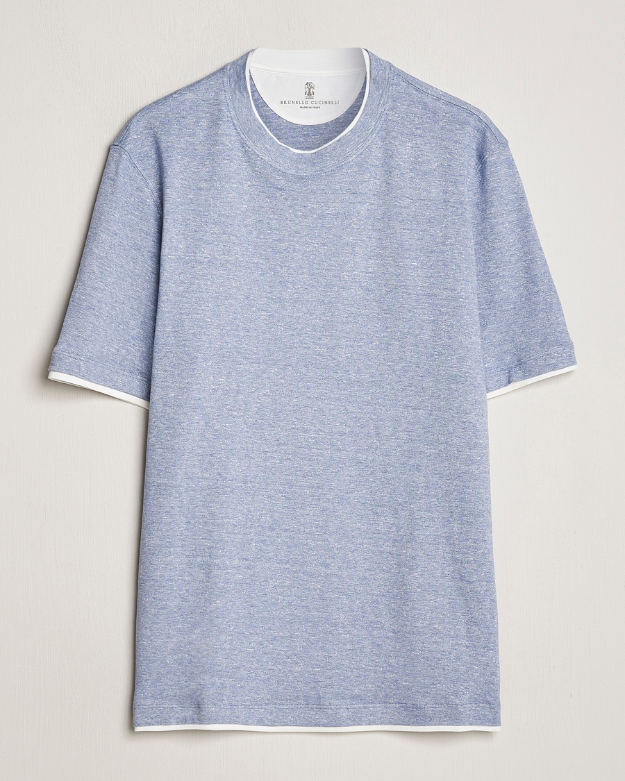 Brunello Cucinelli Cotton/Linen T-Shirt Light Blue at CareOfCarl.com