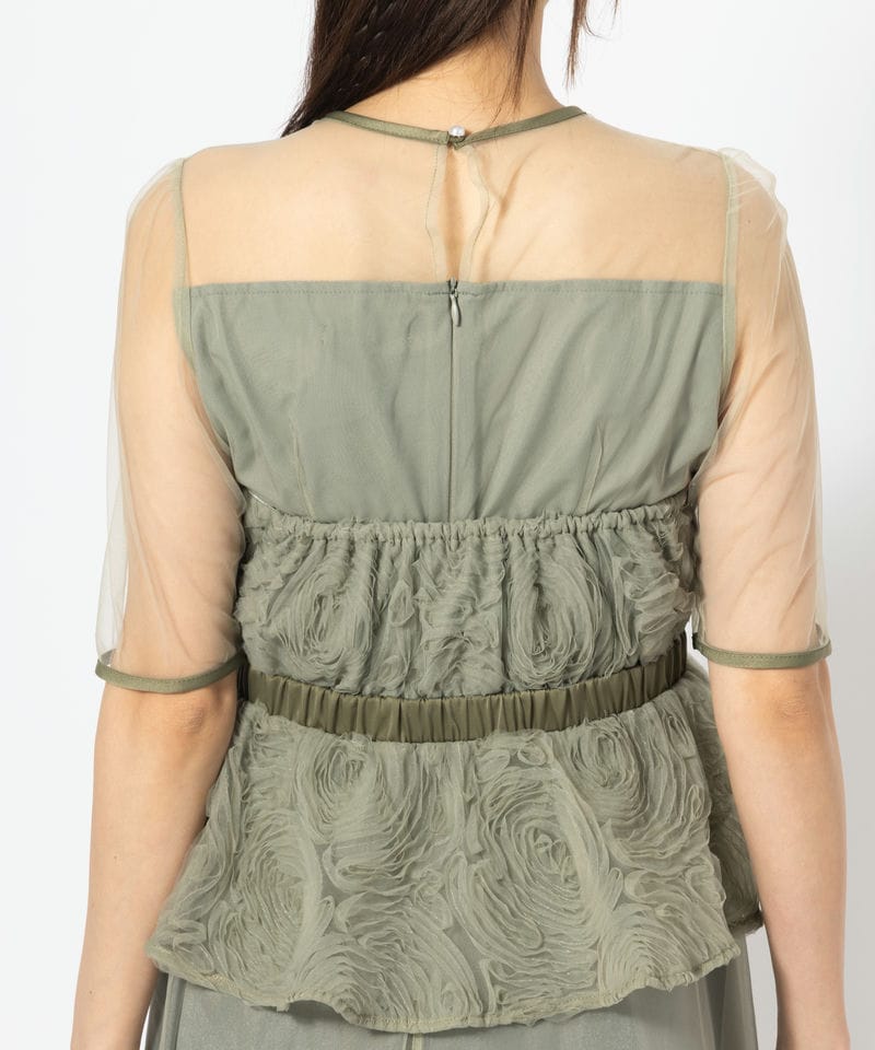 LEJA ローズペプラムビスチェAラインワンピースドレス グリーン Leja