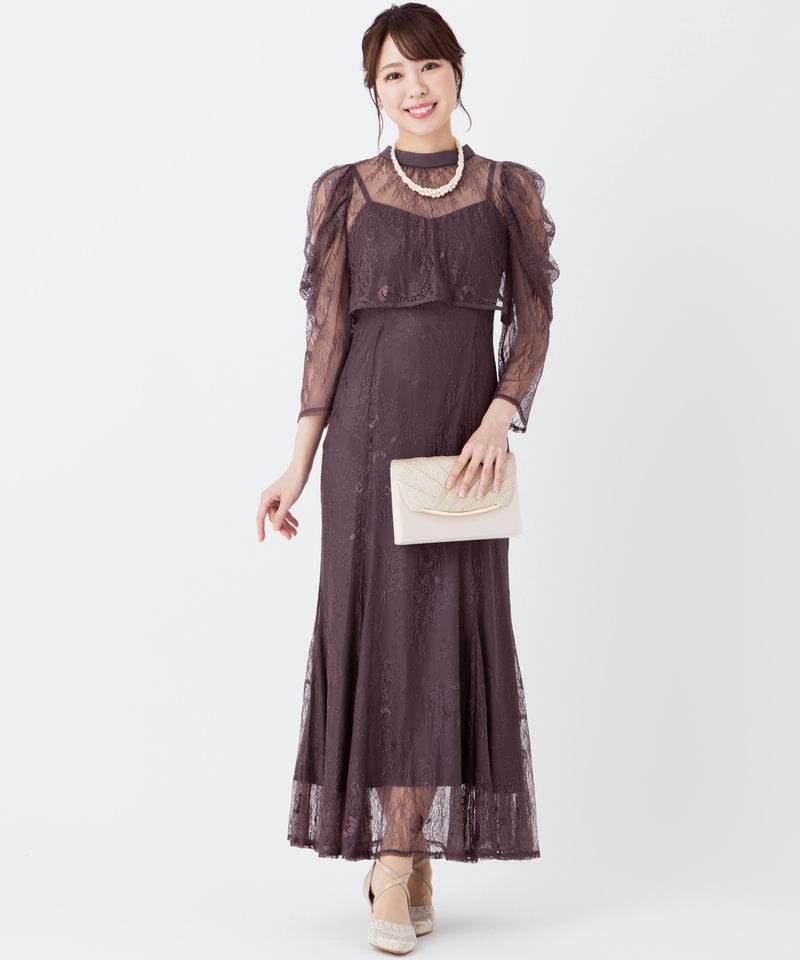 新品 Mサイズ チャコール ボレロレイヤードレースドレス ドリードール