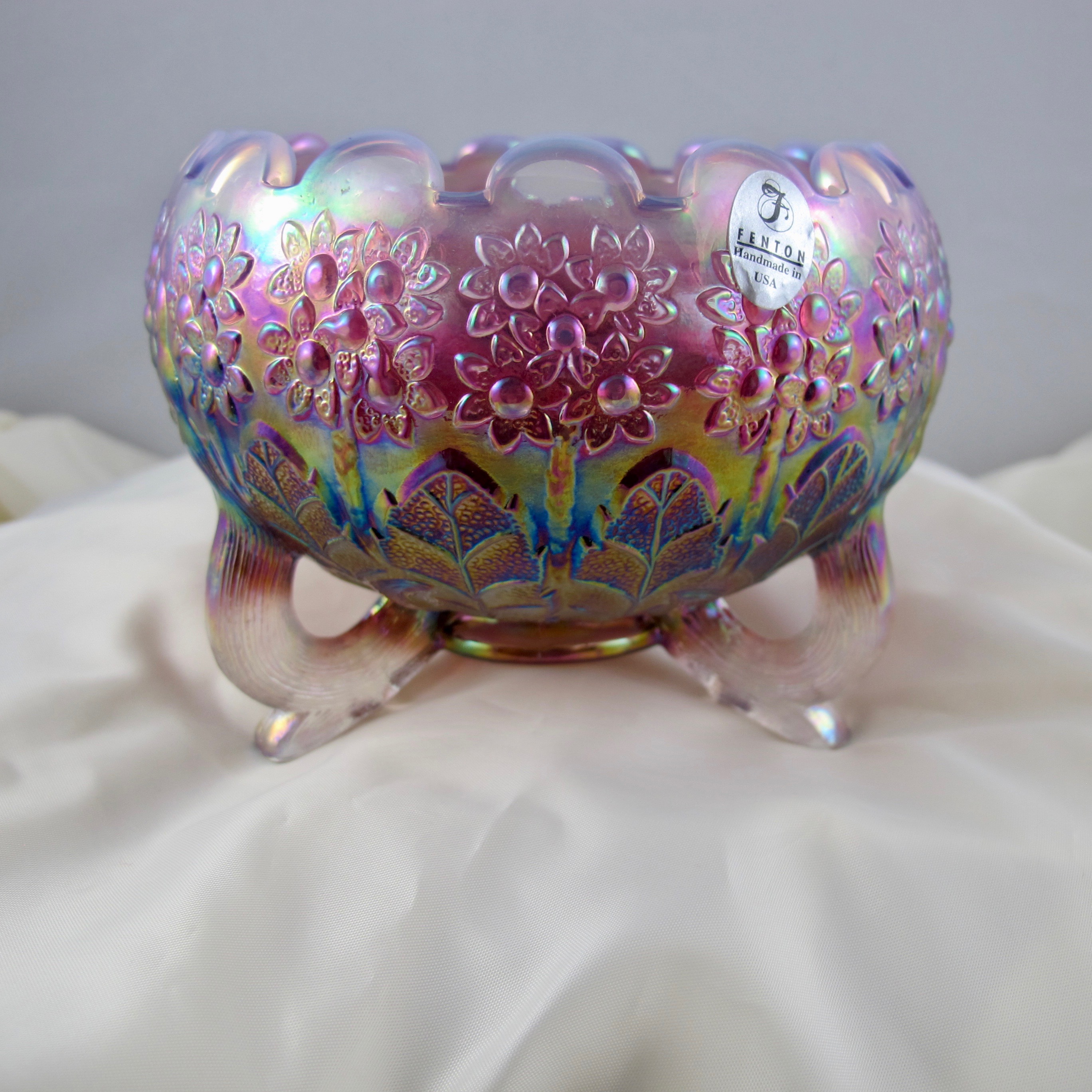 Fenton Plum Opalescent Opal Fenton's Flowers Carnival Glass Rose