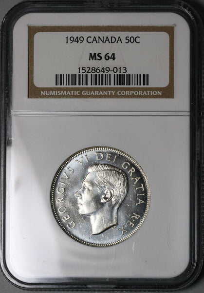 1949 NGC MS 64 Canada George VI 50 Cents Half Dollar Silver Coin