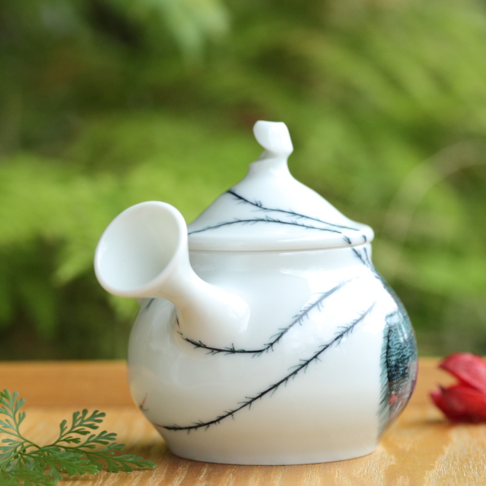 一ツ松綾乃 和紙染蜘蛛急須 白磁煎茶器 満容量130ml 作家もの横手