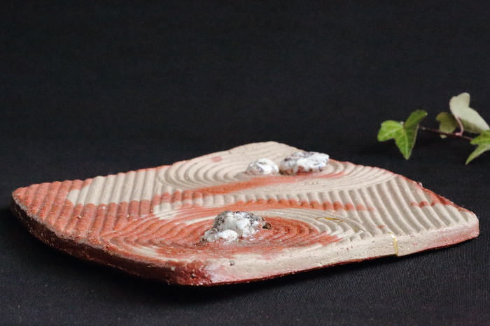 原田拾六 太閤石備前皿 枯山水紋 薪窯焼成平皿 飾り皿 桐箱 金継有