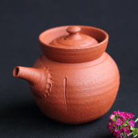 常滑焼四代山田常山山田絵夢朱泥徳利酒器共布共箱VR7538