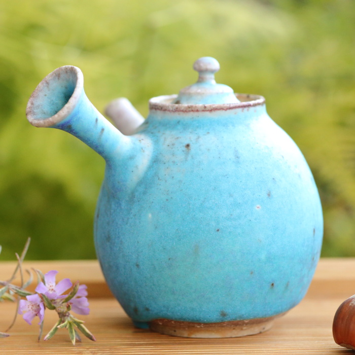 山田想 青急須 満容量150ml 常滑焼 登り窯焼成 作家もの煎茶器