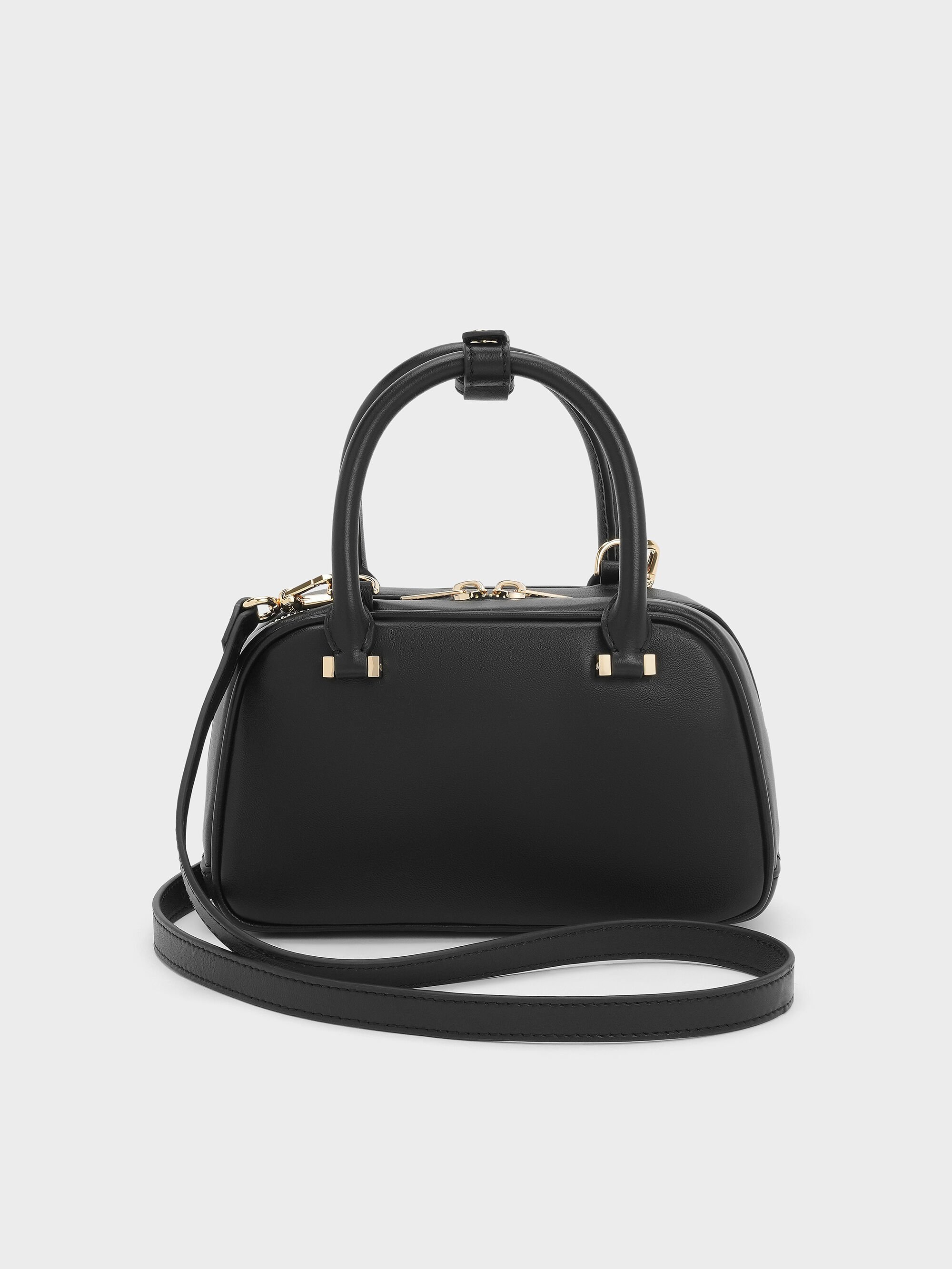 レザー トップハンドルバッグ - ブラック | CHARLES & KEITH