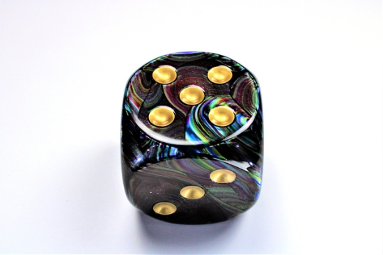 Chessex : Lustrous Shadow/gold 50mm d6 dice w/pips