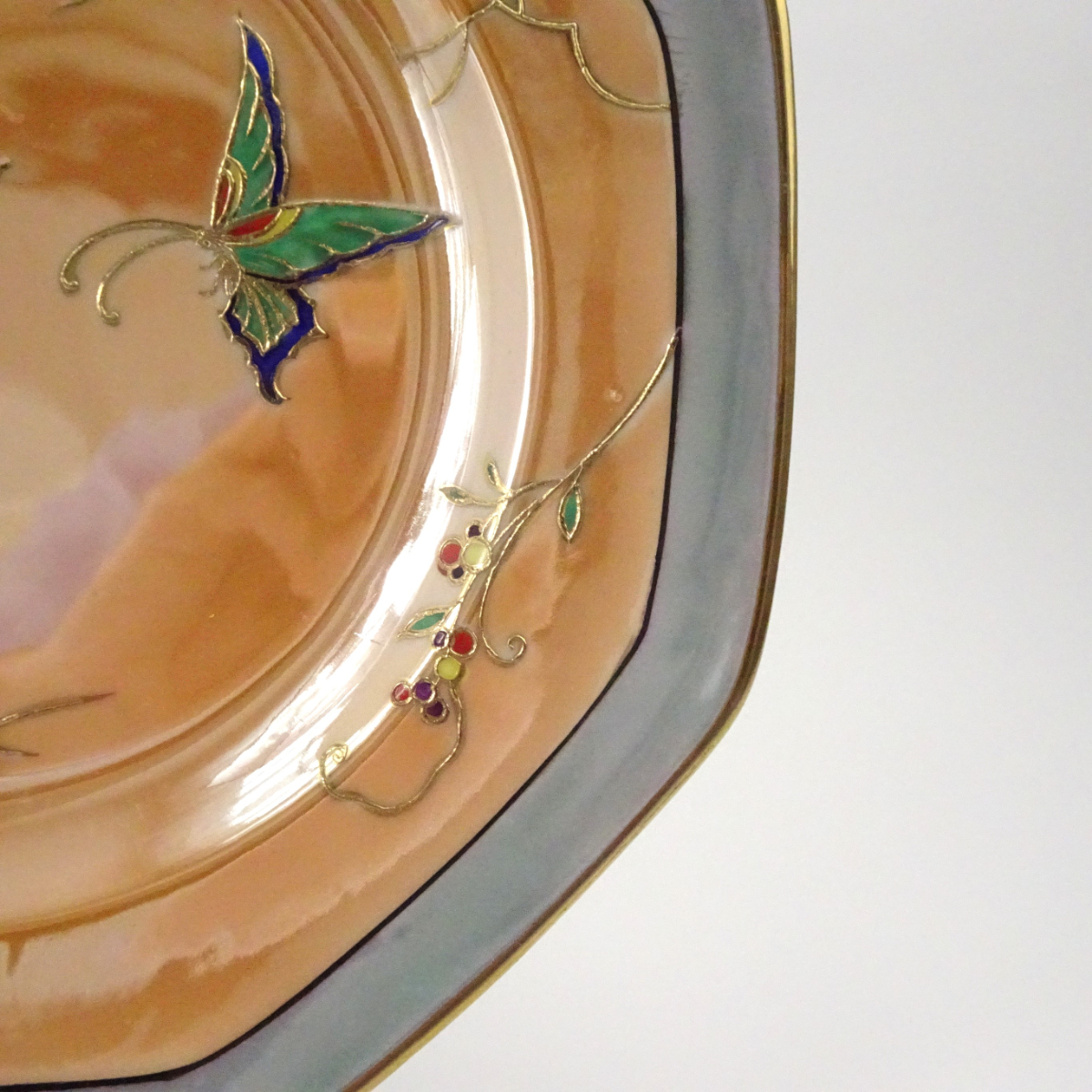 オールドノリタケ ラスター彩 蝶と花の八角形プレート 飾り皿 アンティーク