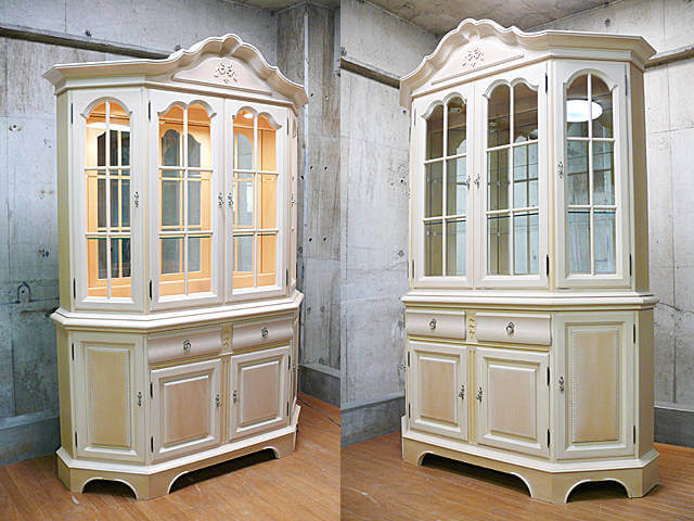 LYNN・HOLLYN】リン・ホーリン 飾り棚 ガラスキャビネット アイボリー