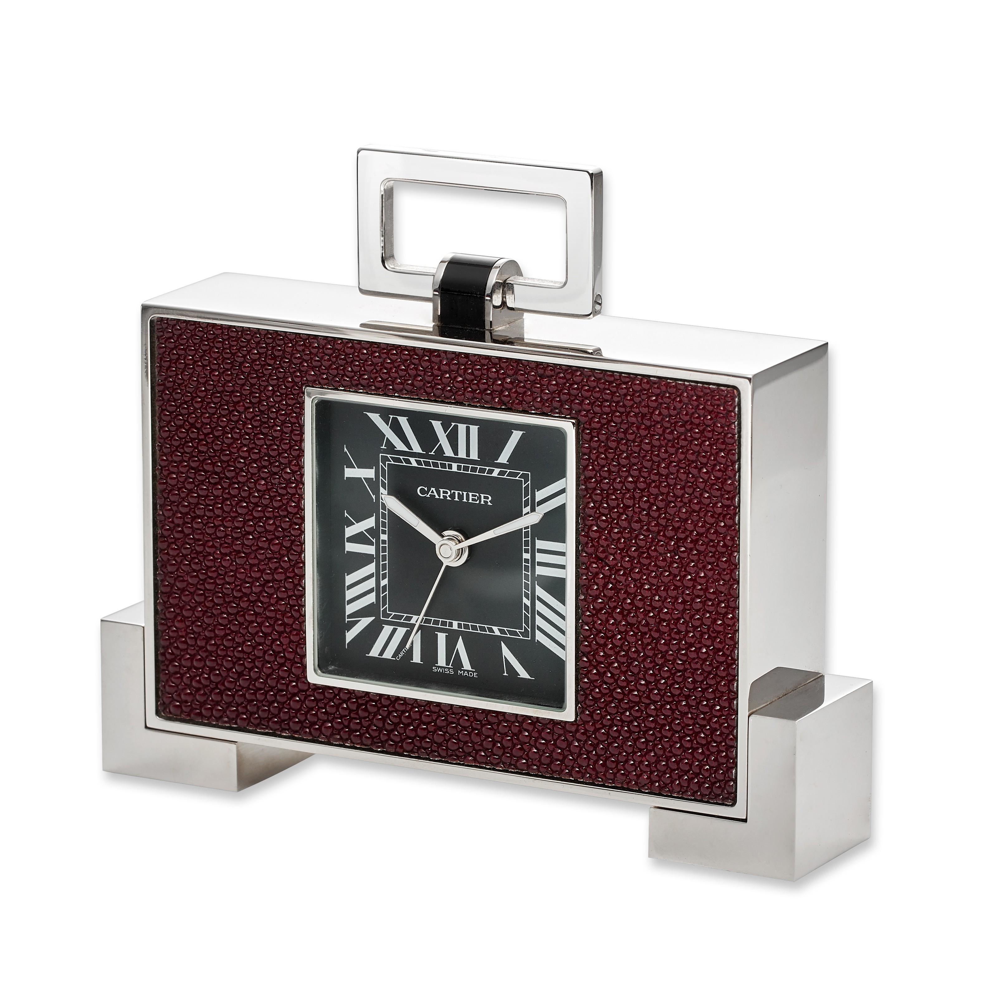 CARTIER, STEEL AND LEATHER ALARM CLOCK, REF. 2749, | Christie's