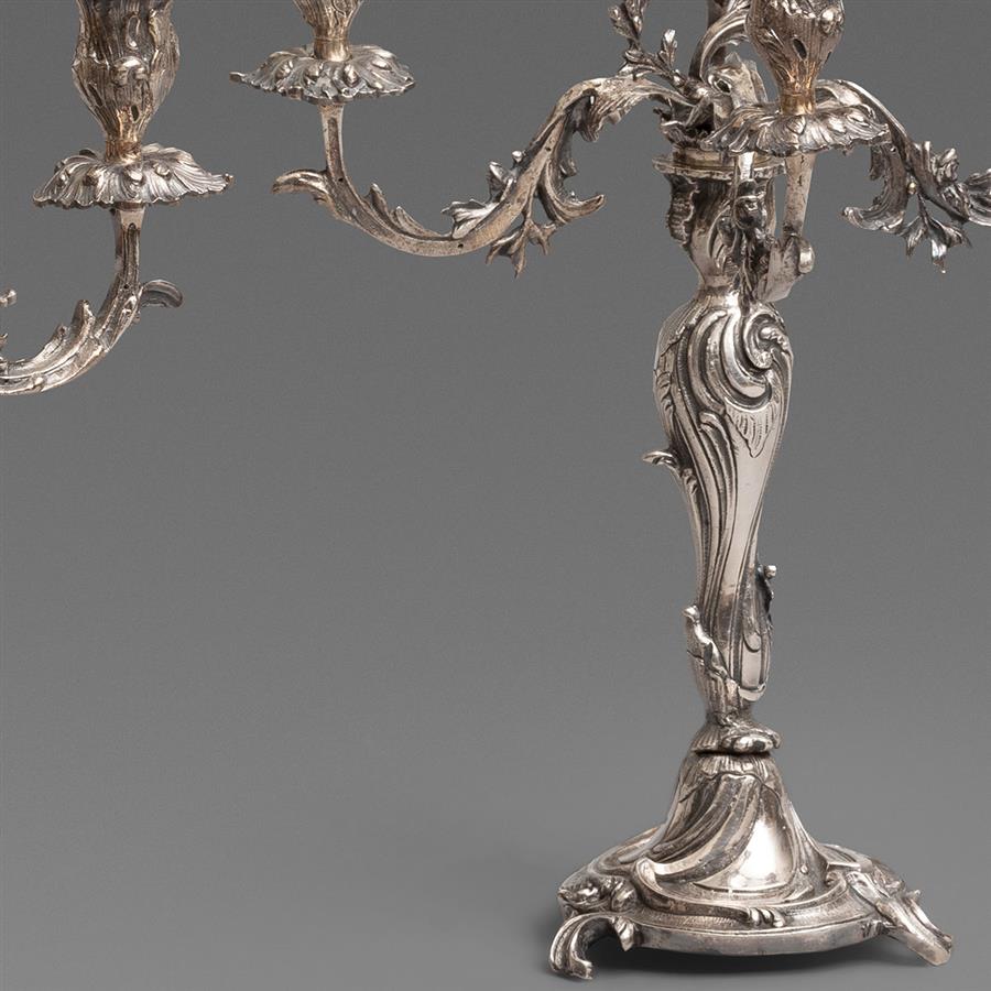 一对路易十五样式镀银青铜五枝烛台-烛台-西堤欧洲古董家具-Cite