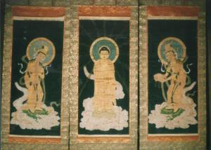 仏画阿弥陀三尊来迎図紙本掛軸 [B27749] 仏画阿弥陀三尊来迎図紙本掛軸