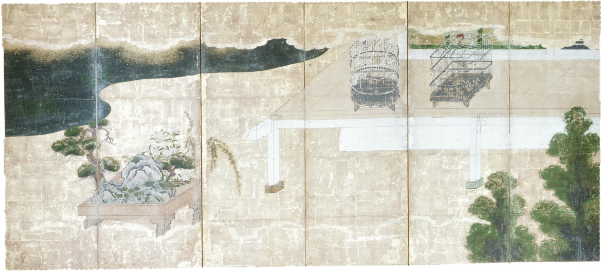 川崎市教育委員会 : 紙本金地著色 鳥合わせ図屏風