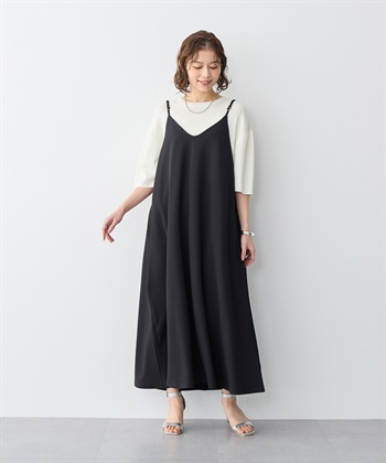 anyfee/プラスサイズ】ニットジョーゼットキャミワンピース《大きい