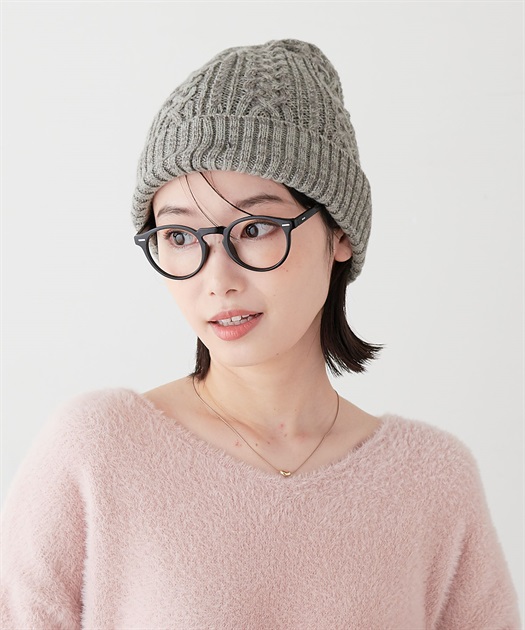 Venicew Pigtail グレー 編み込みひも付きニット帽 レディースのニット