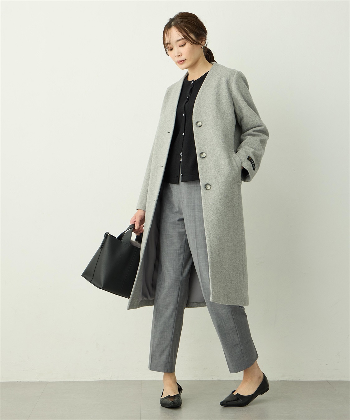 尾州ウール】Vカラーウールロングコート【ファーストライン】 A/C