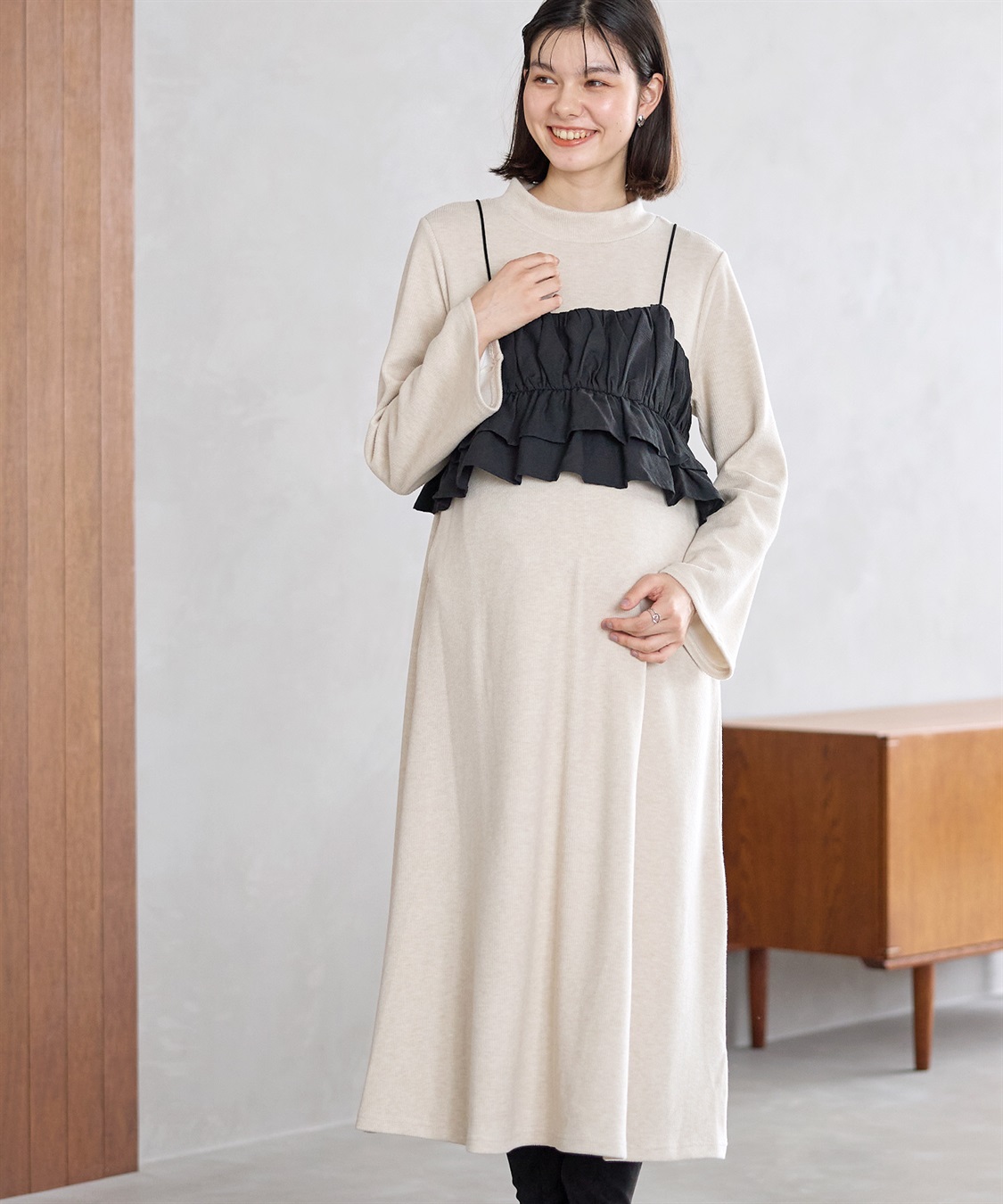 フレアスリーブあったかワンピース＆ビスチェセット Rosemadame