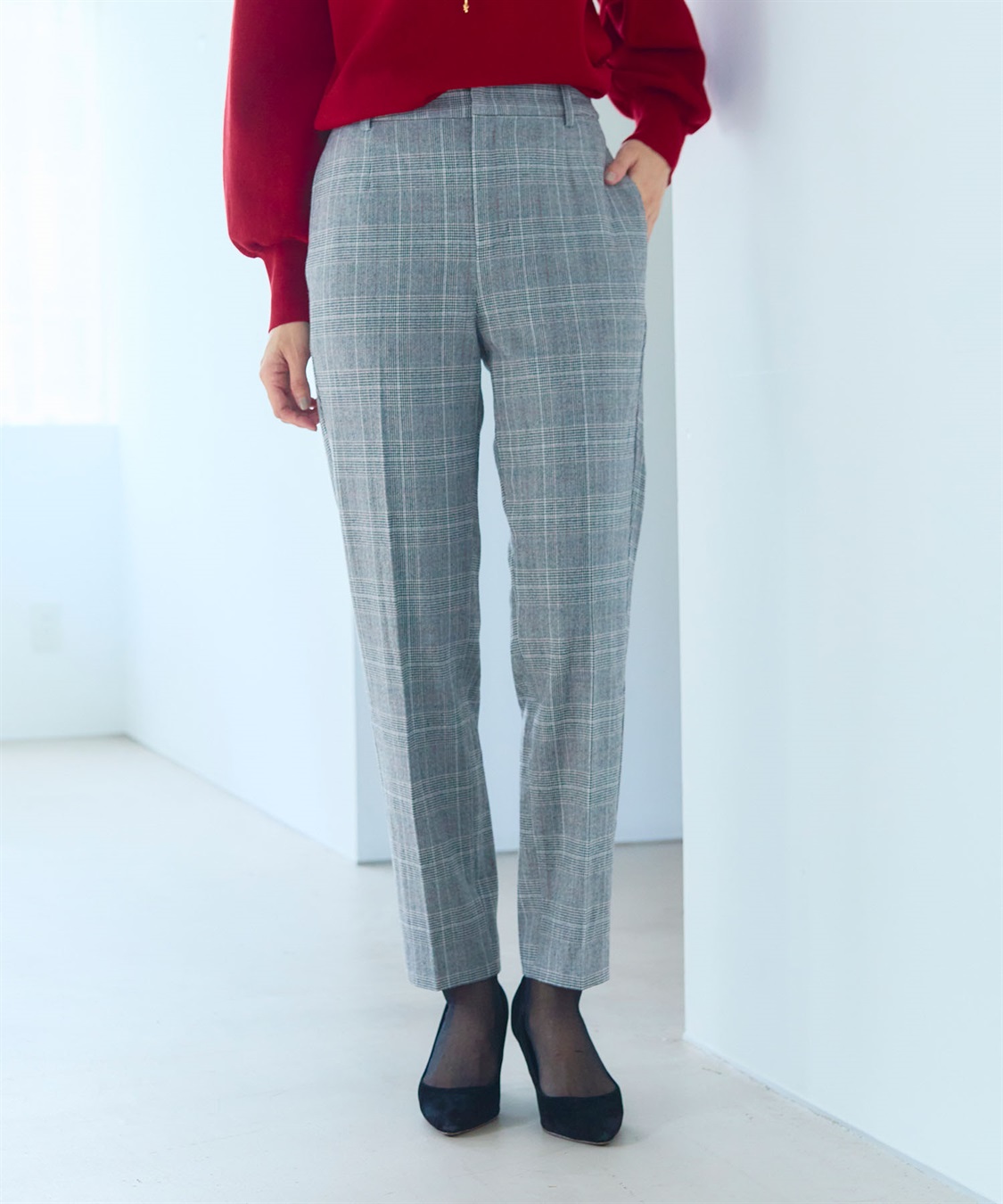 ストレッチ》エブ楽 ウールライクセンタープレステーパードパンツ【CF