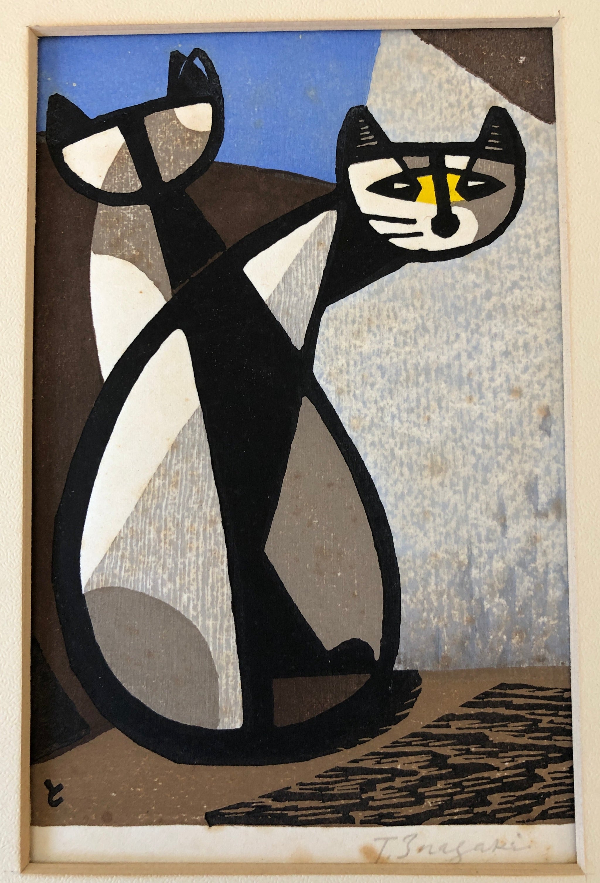 人気版画作家 稲垣知雄 版画 黒猫 人気版画作家 稲垣知雄 版画 黒猫