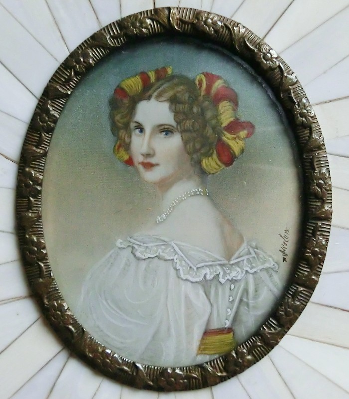 額入りミニアチュール 婦人の肖像画 - アンティック 姉妹社