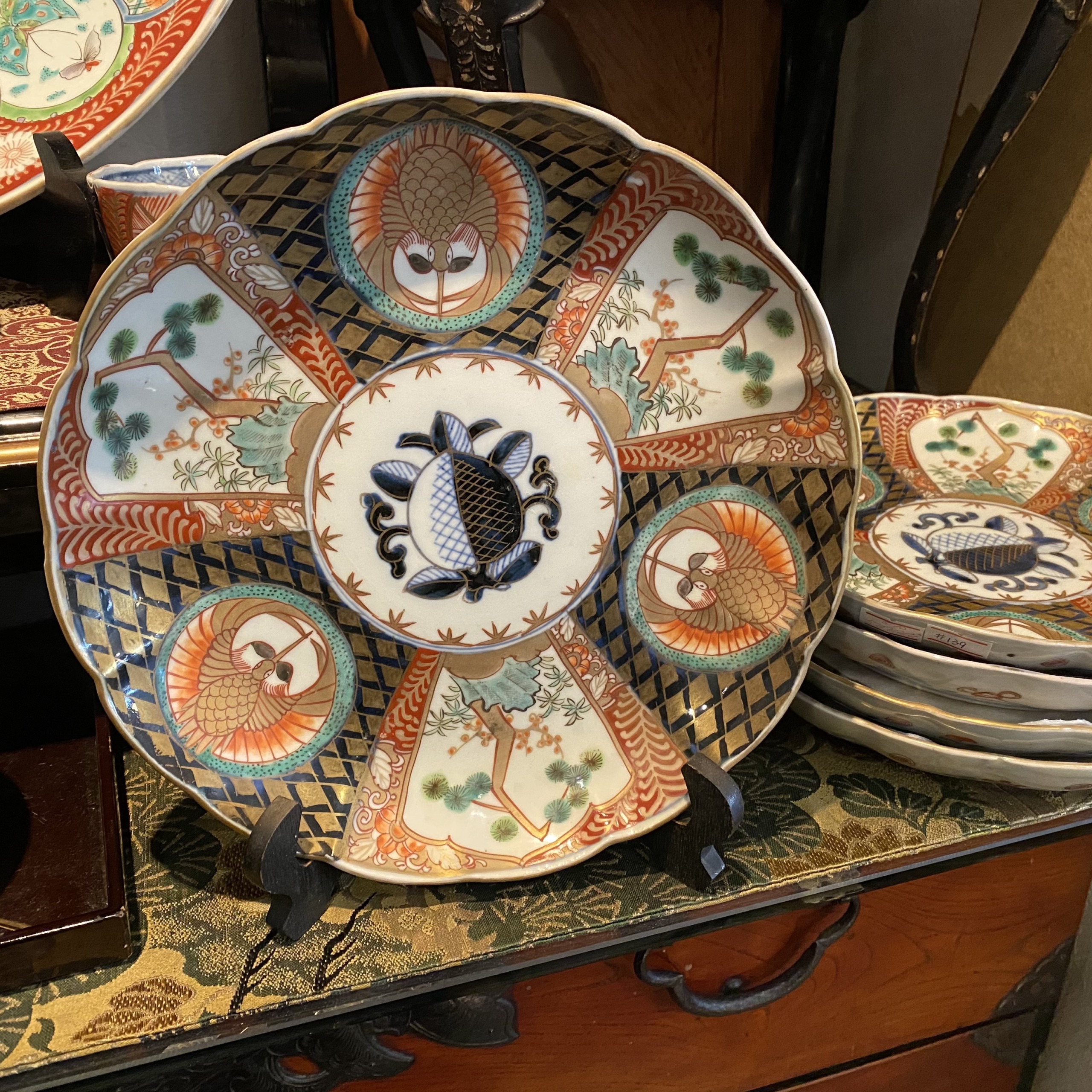 古伊万里金襴手花鳥紋に松竹梅の図4寸皿5枚C071AS-CQj