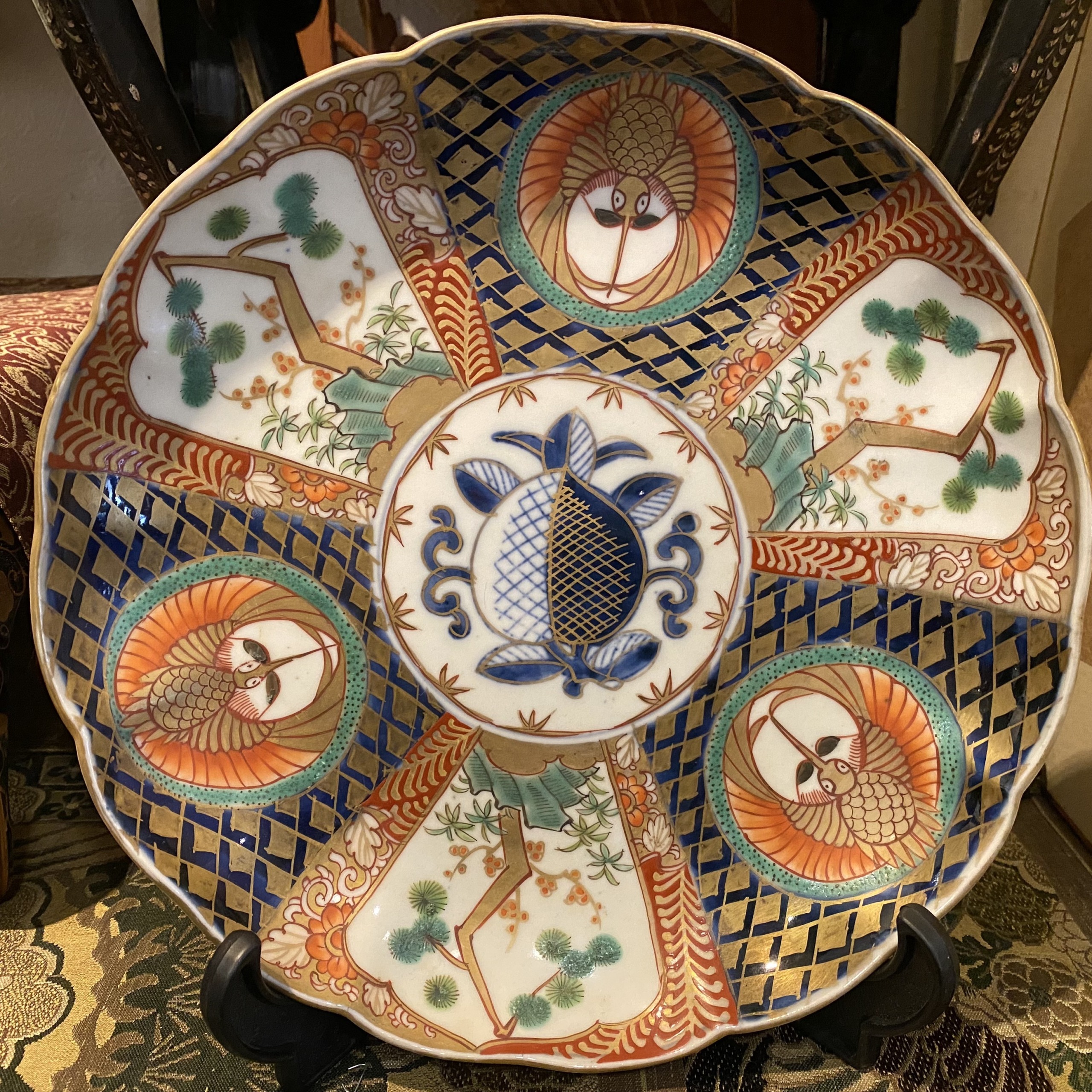 大聖寺伊万里 金襴手 更紗花文 菊形豆皿 明治時代 E106B | iichi