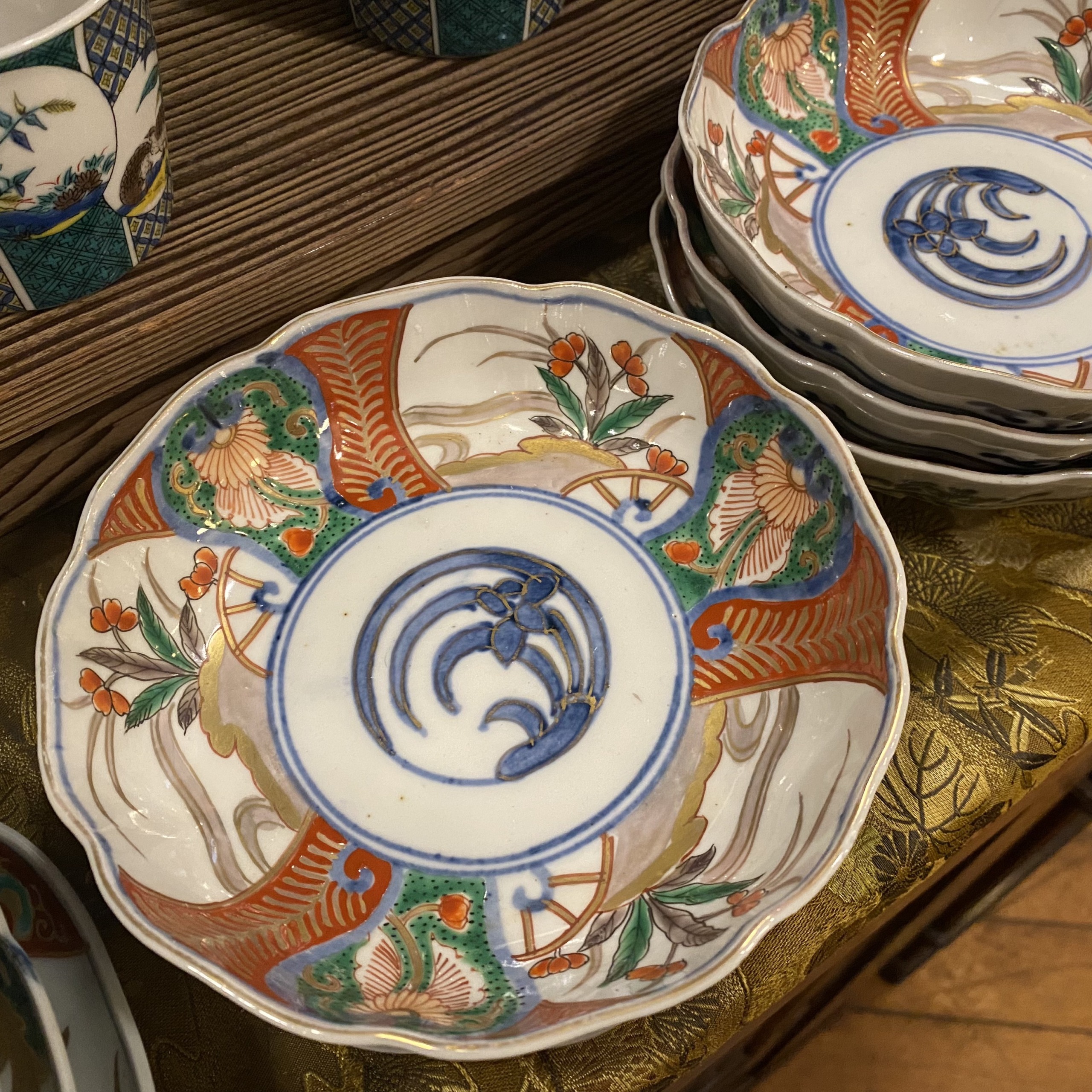 伊万里焼 なます皿 赤絵 緑、花柄 明治中期 | Antique Nanae