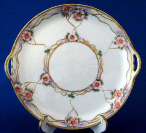 Noritake Nippon Cake Plate Hand Painted Gold Beading Moriage 1910s