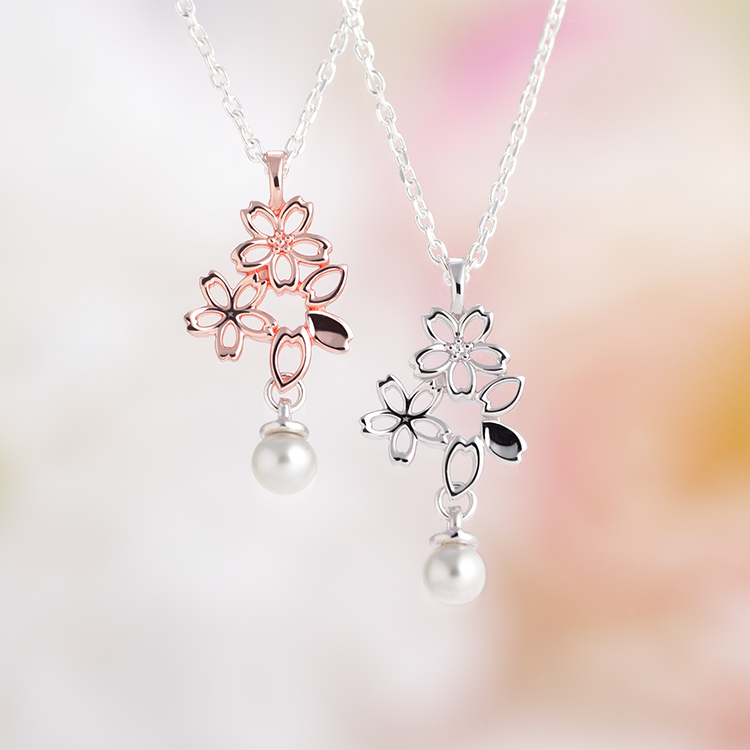 透かし桜とパールのネックレス - Angelic Jewelry