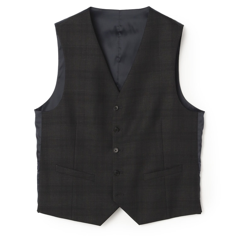 リバーシブルベスト 紺チェック×チャコールグレーチェック MAJI スリム